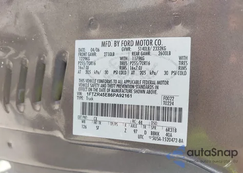 2006 Ford Ranger from USA, damaged, VIN 1FTZR45E86PA92161